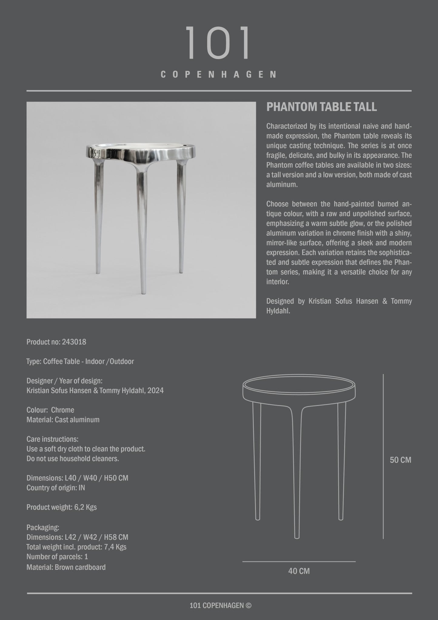 Phantom Table. Tall - Chrome*